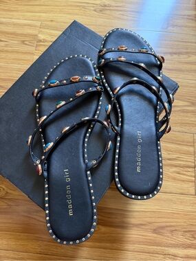 Preloved Madden Girl Black Jeweled Multi-Stone Slide Sandals Size 8.5